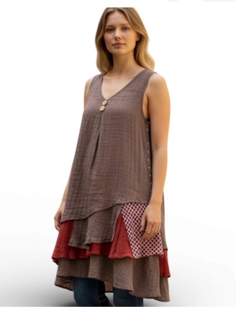 Misslook XL LAYERED BOHEMIAN SLEEVELESS cottagecore artsy lagenlook